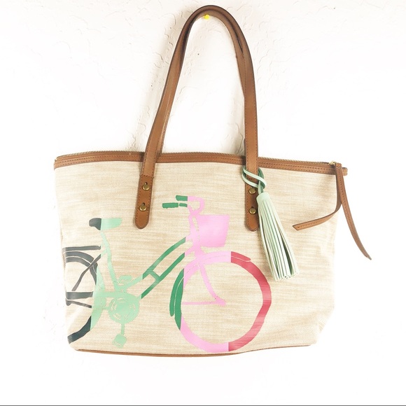 Fossil Handbags - NWOT Fossil Bicycle print purse w/leather details